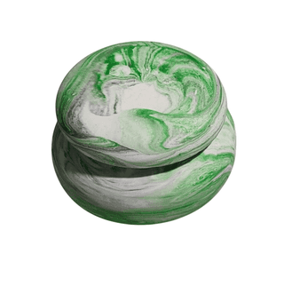Green and White Decorative Stoneware Jar with Lid