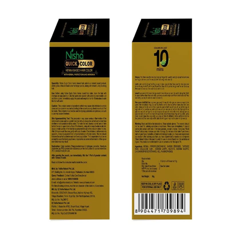 Nisha Quick Color 10 Minute Henna Based Hair Colour Natural Black Hair Dye 60gm, No Ammonia, 100% Grey Coverage view 2