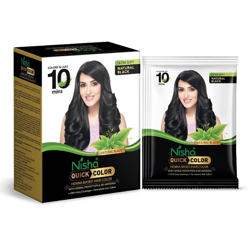 Nisha Quick Color 10 Minute Henna Based Hair Colour Natural Black Hair Dye 60gm, No Ammonia, 100% Grey Coverage view 3