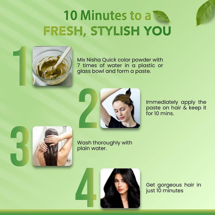 Nisha Quick Color 10 Minute Henna Based Hair Colour Natural Black Hair Dye 60gm, No Ammonia, 100% Grey Coverage view 8