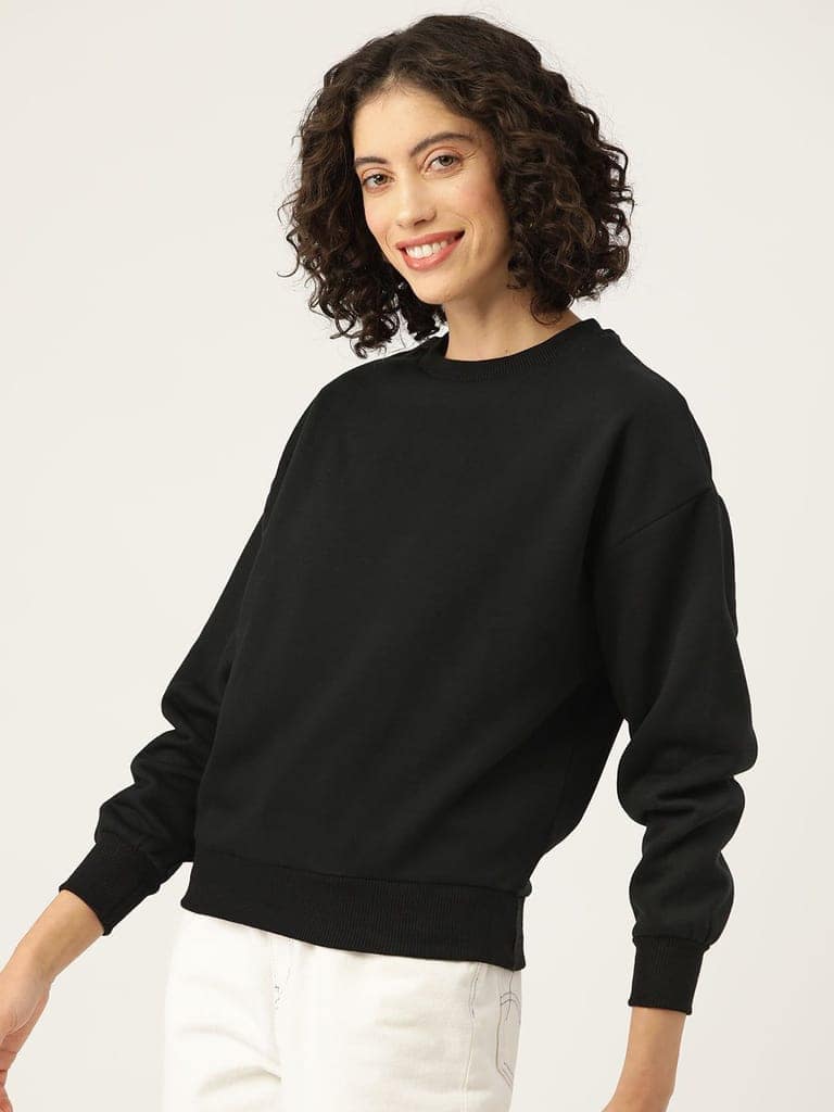 Black Solid Fleece Sweatshirt view 4