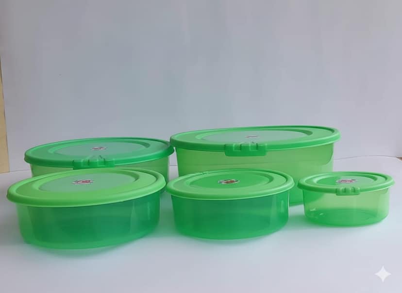 Polypropylene Fridge & Kitchen Container Set - 3000 ml, 1850 ml, 1100 ml, 650 ml, 300 ml (Pack of total 10, Pink -5, Green-5) view 2