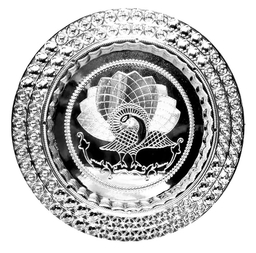 Omkar by R3 Inc. Royal Gift Plate/Tray for Gifts Hampers | Designer Shagun Plate | Wedding Tray for gift/fruit Packing (Pack of 2) Multicolor Silver (Jumbo) view 2