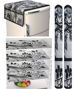 Generic PVC Floral Fridge Mat & Cover ( 99 53 ) Pack of 6 - Black