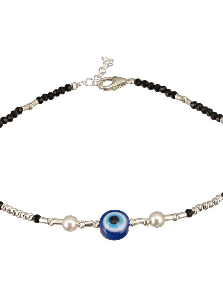 925 Sterling Silver Black Beads Beaded Delicate Minimal Charm Anklet view 7