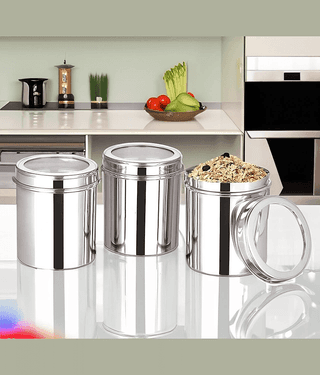 STEEPLE Steel Silver Multi-Purpose Container ( Set of 3 )