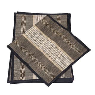 Elegant Handloom Table Mat Set - Black Madhurkathi & Cotton, Perfect for Dining & Home Decor