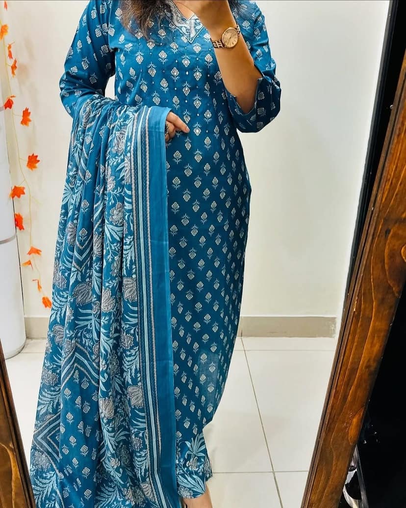 Heavy Cotton Embroidery Kurta Set view 2