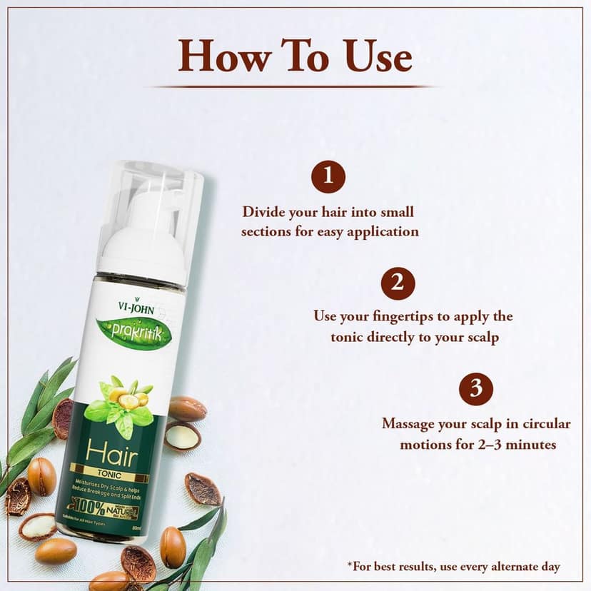 VI-JOHN Prakritik Hair Tonic for Men & Women | 80ml | Moisturises Dry Scalp | Reduce Breakage | Reduce Split Ends | 100% Natural Bio Actives | Cruelty-free | Paraben Free | Vegan | Dermatologist Approved | All Hair Types view 3