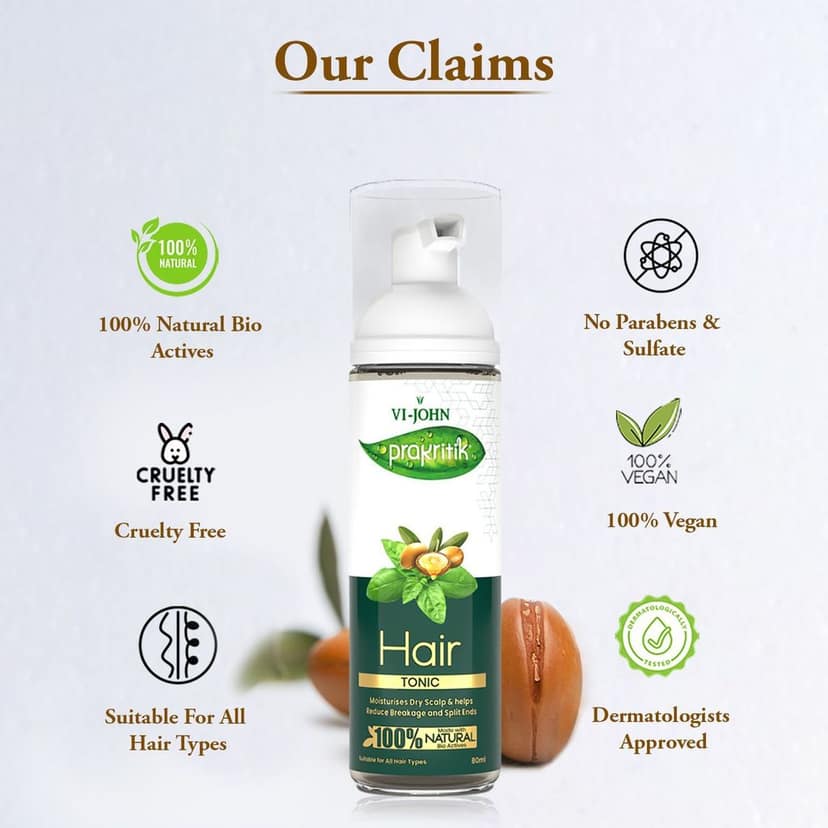VI-JOHN Prakritik Hair Tonic for Men & Women | 80ml | Moisturises Dry Scalp | Reduce Breakage | Reduce Split Ends | 100% Natural Bio Actives | Cruelty-free | Paraben Free | Vegan | Dermatologist Approved | All Hair Types view 5
