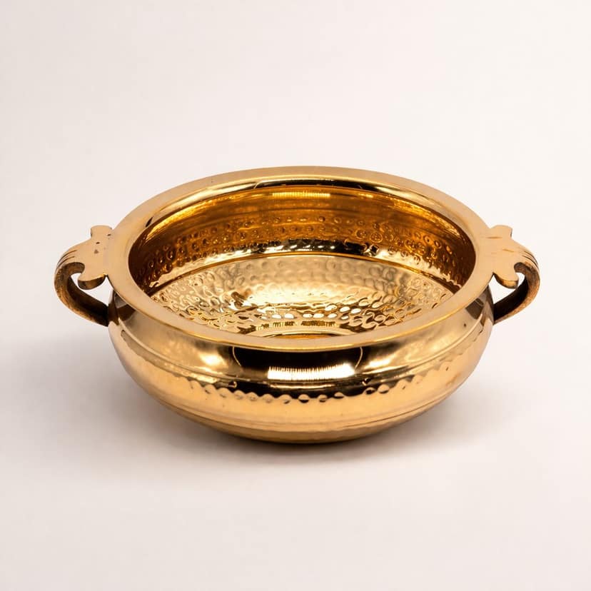Being Classic Golden Brass Plain Urli Bowl with Handles – 8 Inch