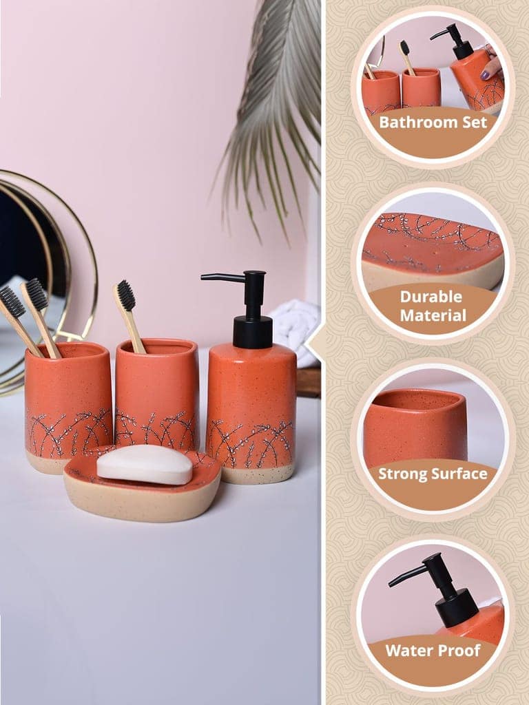 Orange Ceramic Bathroom Collection - Cylindrical, Square, and Rectangular Shapes view 3