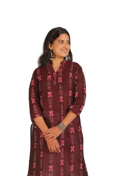 GHL GUENDICHA HAAT Sambalpuri Certified Handloom Women's Pure Cotton highneck Kurta view 3