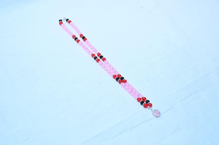 Pink and Black Beaded Necklace with Silver Pendant view 2