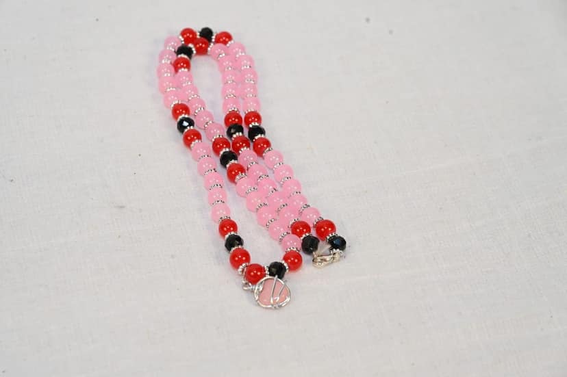 Pink and Black Beaded Necklace with Silver Pendant view 3