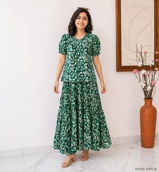 Handcraft Batik Print Rayon Cotton Skirt & Top