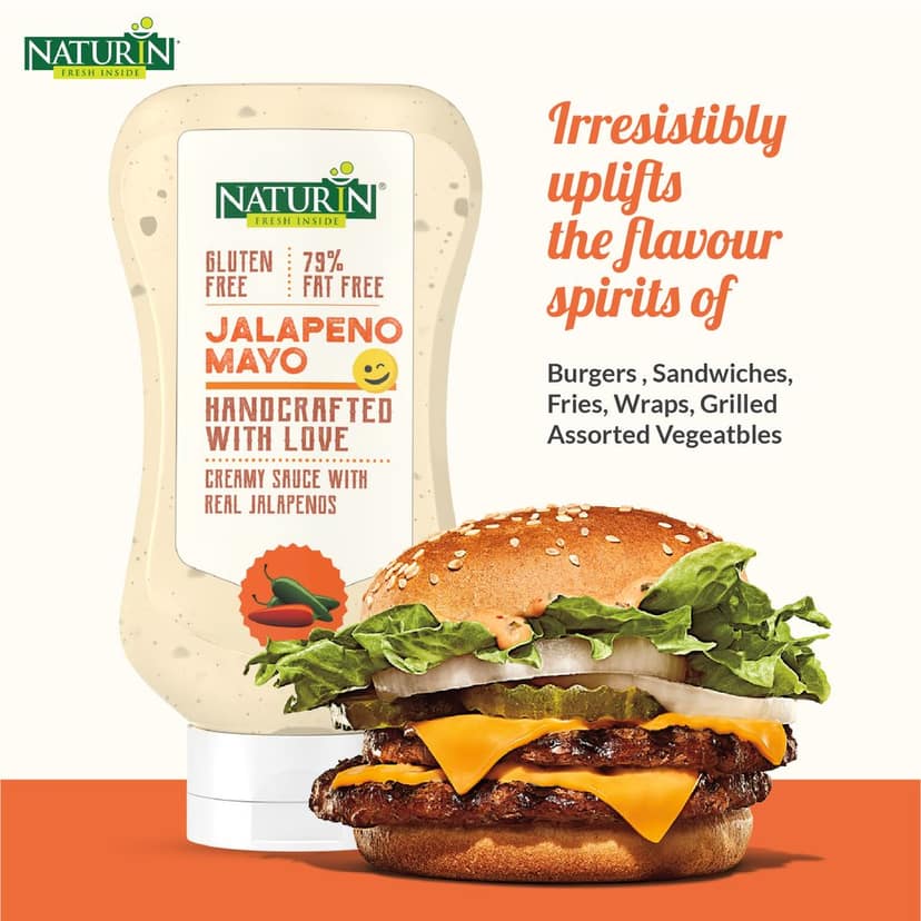 Naturin Jalapeno Mayo Sauce - Ready to Eat Tangy Gluten Free Mayonnaise - 100% Vegetarian - Made with Traditional Indian Spices for Dip & Spread - 290gm view 4