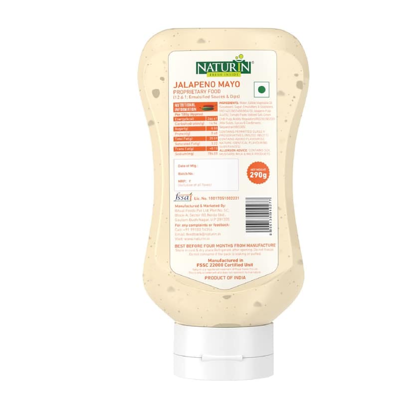 Naturin Jalapeno Mayo Sauce - Ready to Eat Tangy Gluten Free Mayonnaise - 100% Vegetarian - Made with Traditional Indian Spices for Dip & Spread - 290gm view 5