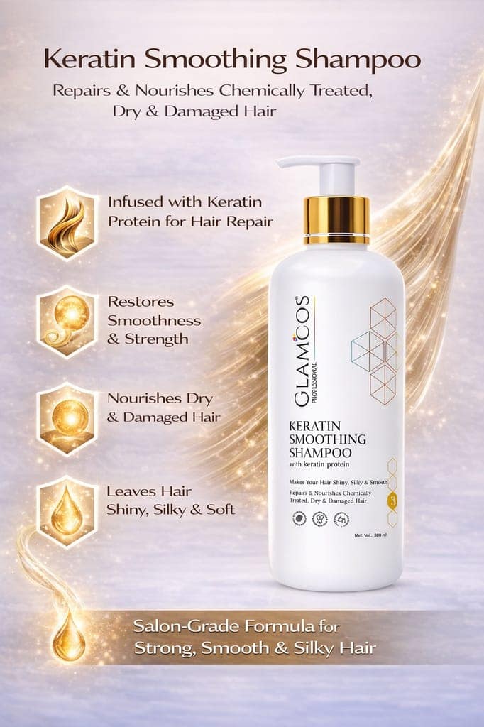 Glamcos Keratin Smoothing Shampoo with Keratin Protein | Salon Cleanse for Chemically Treated, Dry & Damaged Hair | Restores Strength, Smoothness & Shine – 300 ml view 4