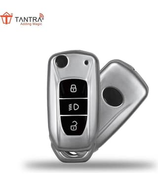 TANTRA TPU Car Key Cover Compatible for Tata Nexon | Altroz | Tiago | Punch | Harrier | Safari | Tigor 3 Button Flip Key Cover (Grey)