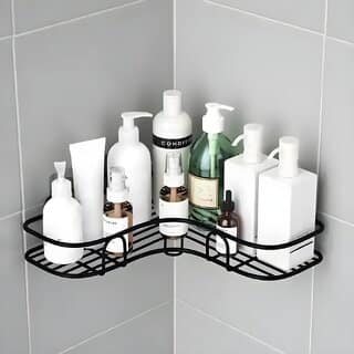 Metal Bathroom Organiser Without Drill Corner | Shelf Adhesive Stand For Corner Rack For Bathroom | Shampoo Holder For Accessories-Multipurpose Shelf