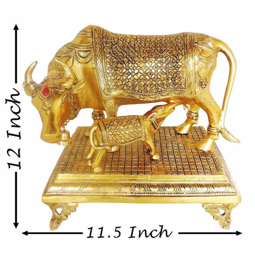 Aluminium Cow Statue ? Handcrafted Metal Home D?cor, Height : 12 Inch (ASMAS447 G) view 2