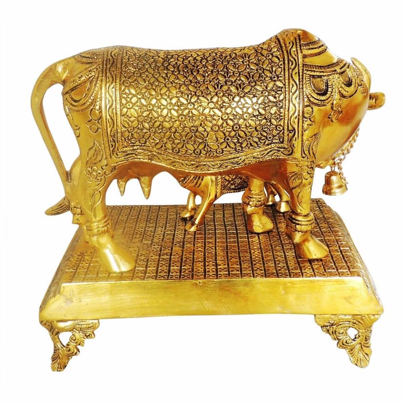 Aluminium Cow Statue ? Handcrafted Metal Home D?cor, Height : 12 Inch (ASMAS447 G) view 4