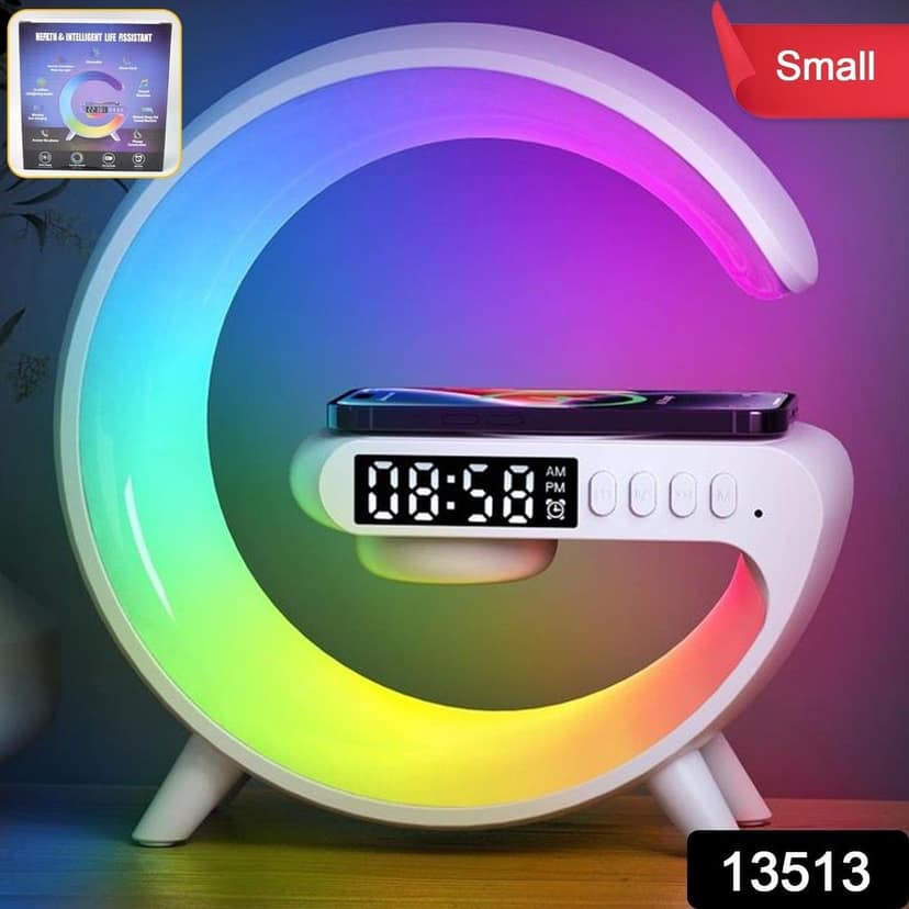 Smart Alarm Clock with G-Shape RGB Light Bluetooth Speaker, Wireless Charging (1 Pc) view 2