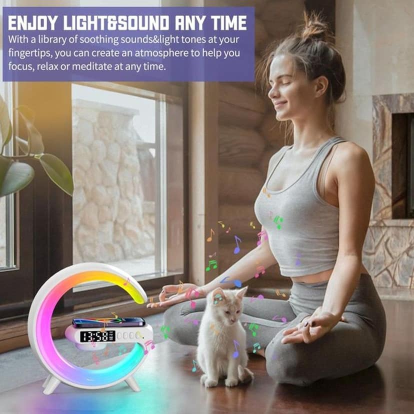 Smart Alarm Clock with G-Shape RGB Light Bluetooth Speaker, Wireless Charging (1 Pc) view 4
