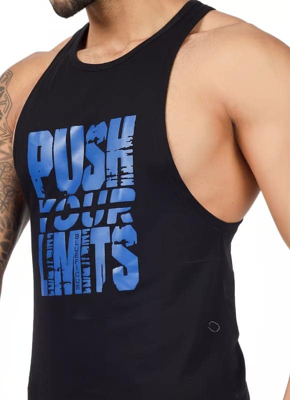 BLUEFICUS Men's GymVest Workout and Muscle Tank Top for Bodybuilding Running Weight Lifting Made by Dryfit Polyester Fabric (Black & Grey) (Pack of 2) view 3