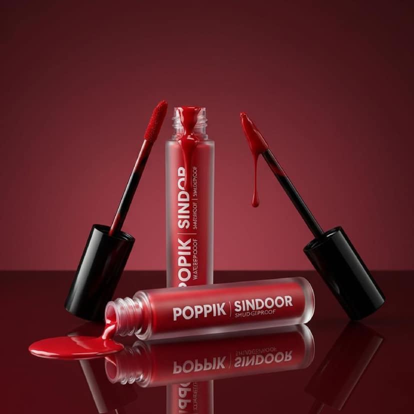 POPPIK Liquid Sindoor with Sponge-Tip Applicator, Water Resistant, Smudge Proof, Mercury-Lead Free, Red, 6 ml view 2