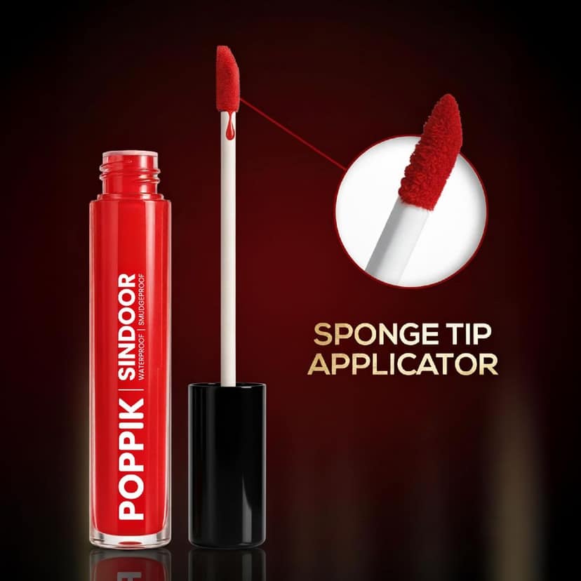 POPPIK Liquid Sindoor with Sponge-Tip Applicator, Water Resistant, Smudge Proof, Mercury-Lead Free, Red, 6 ml view 3