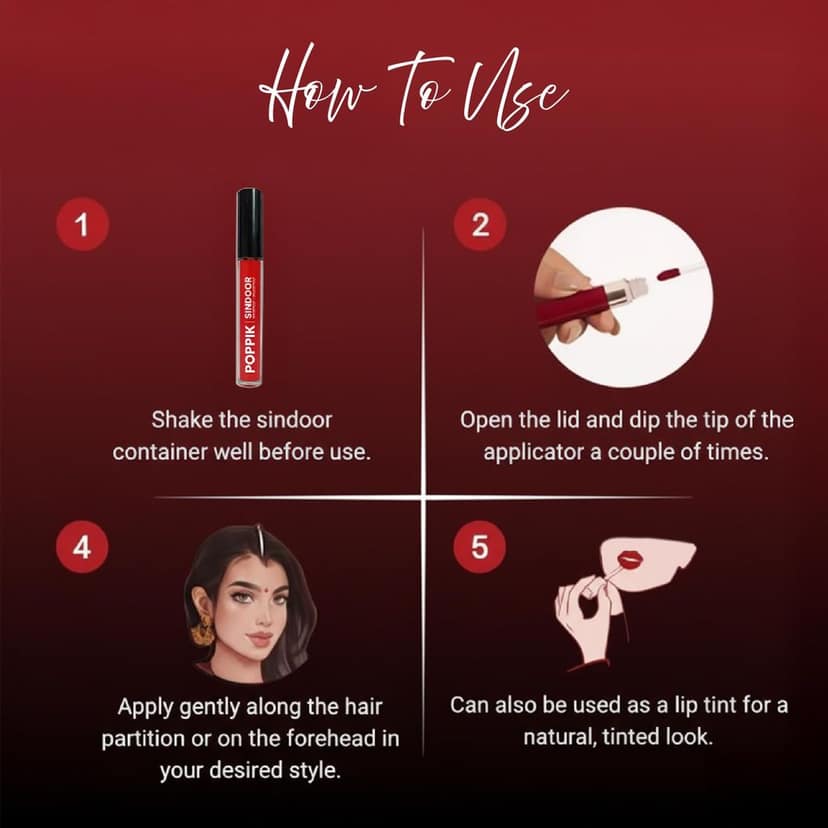 POPPIK Liquid Sindoor with Sponge-Tip Applicator, Water Resistant, Smudge Proof, Mercury-Lead Free, Red, 6 ml view 5