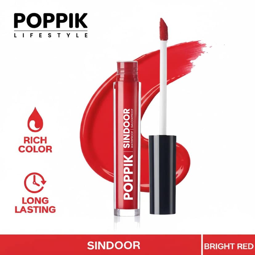 POPPIK Liquid Sindoor with Sponge-Tip Applicator, Water Resistant, Smudge Proof, Mercury-Lead Free, Red, 6 ml view 6