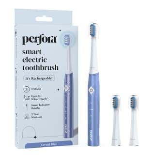 Perfora Rechargeable Electric Toothbrush | 3 Brush Heads | 30,000 Vibrations | Smart Indicative Bristles | 3 Modes | 2 Year Warranty | Electric Brush, Electric Toothbrush For All| Crystal Blue
