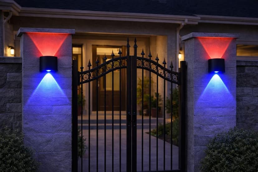 SPARKWORLD Red & Blue Up-Down LED Wall Light | Modern Outdoor Wallchiere Lamp for Gate, Garden & Balcony (Black Body) | Colour: Multicolor view 2
