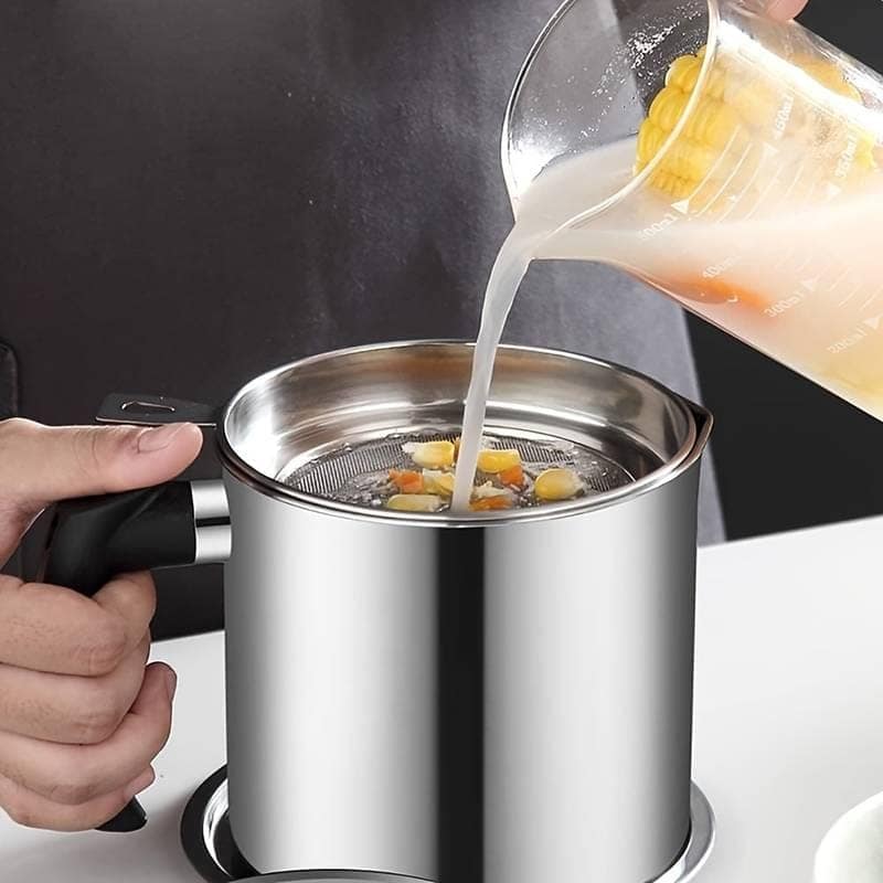 Stainless Steel Oil Strainer Pot Oil Container with Removable Filter Bacon Grease Storage Can Vinegar Dispenser Tea Pot Kettle for Home Kitchen Cooking view 3
