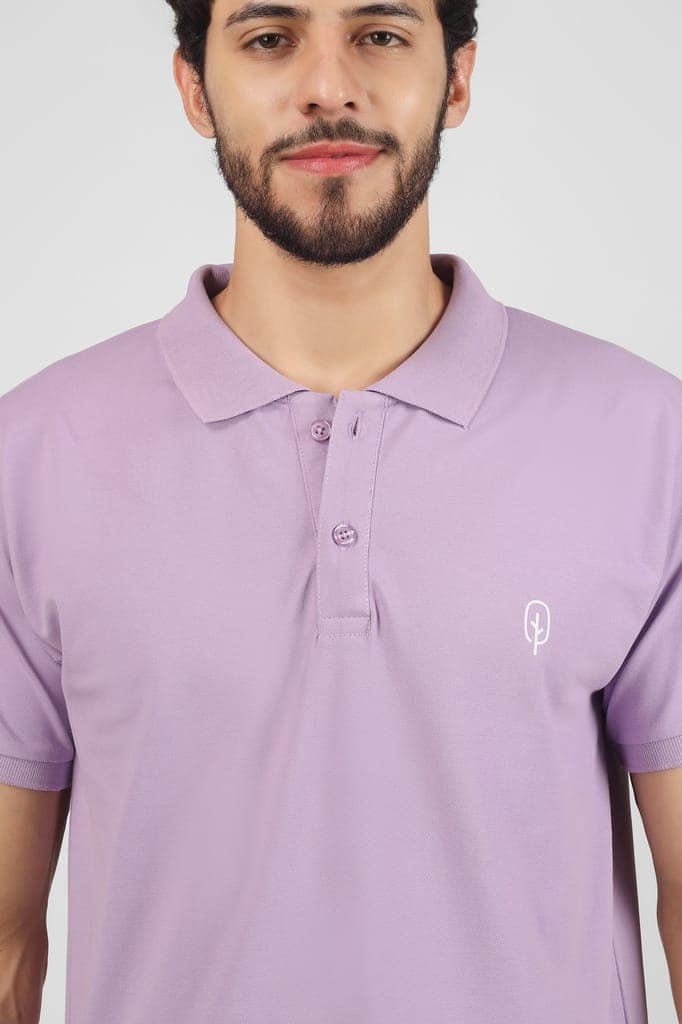 BLUEFICUS Men Solid Polo Neck Pure Cotton T-Shirt (Purple) view 2