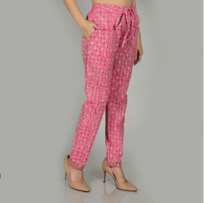 FUCHSIA PINK AFGHANI HAND PRINTS PURE COTTON SUIT WITH KOTA DORIA DUPATTA view 2