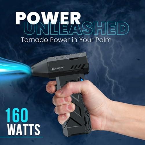 Portronics Tornado, Mini Handheld High Speed Air Duster, Rechargeable Type-C, for Cleaning Computers, Cars, Backyard and Home Appliances, Cordless & Compact, Adjustable Speed, Up to 130000 RPM (Black) view 3