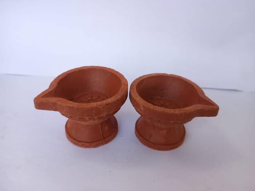 Handmade Clay Diya Set of 2 for Diwali Decoration view 2