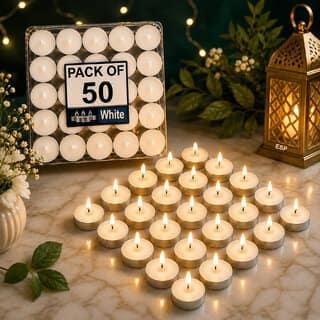 Unique bazar 50 Tealight candle Candle (White, Pack of 50)