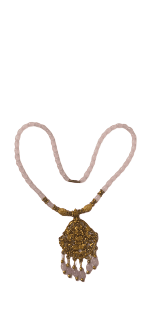 oxidized pendant necklace with pink beads view 3