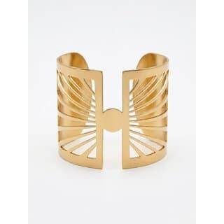 Gold-Toned Criss Cross Cuff Bracelet for Women Textured Wide Open Bangle Bold Statement Fashion Jewelry