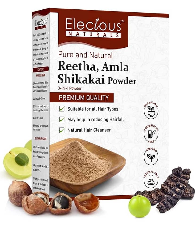 Elecious Naturals Amla, Reetha, Shikakai Powder For All Hair | 100% Natural, No Preservative