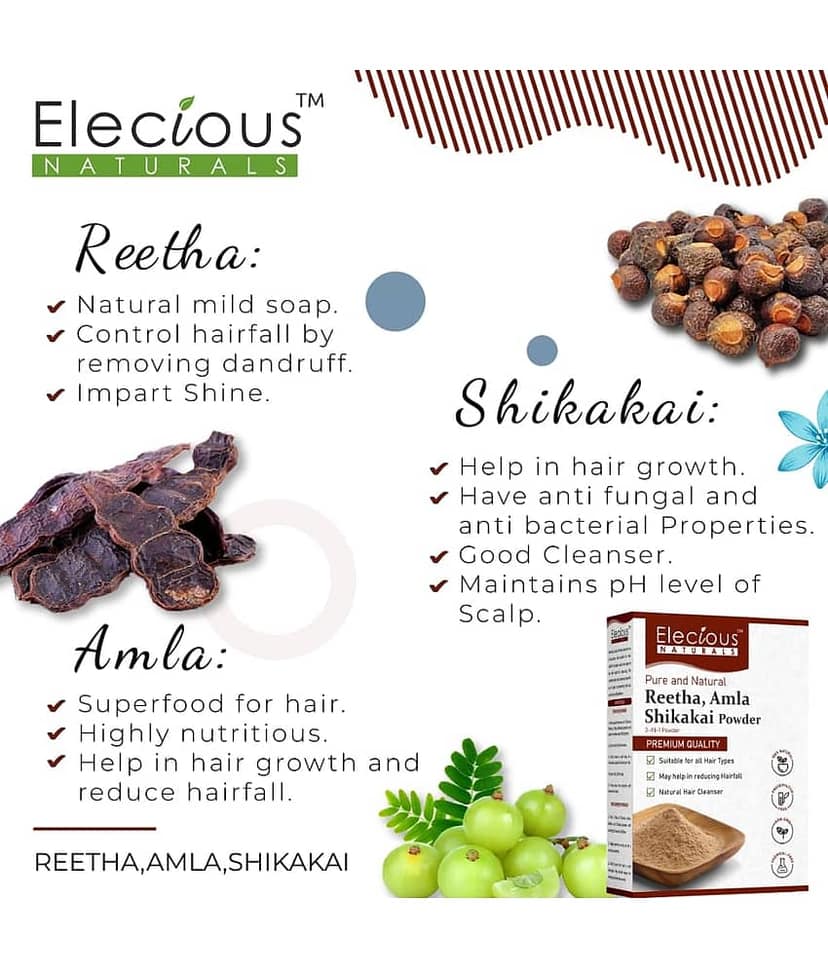 Elecious Naturals Amla, Reetha, Shikakai Powder For All Hair | 100% Natural, No Preservative view 2
