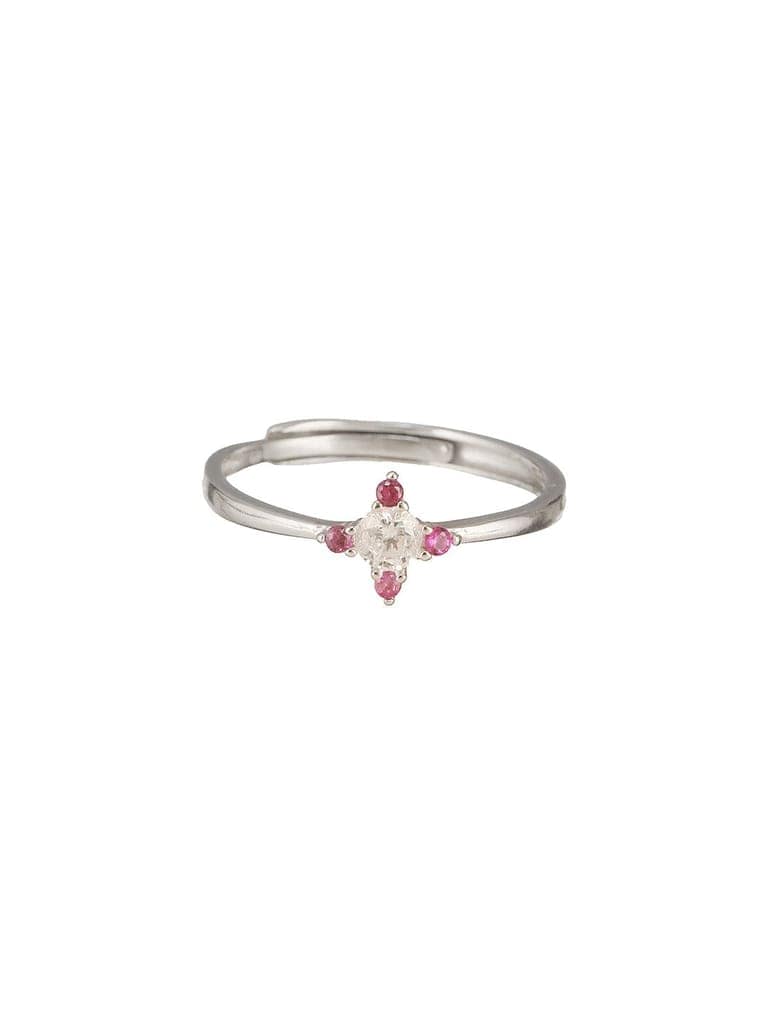 925 Silver Pink AD Studded Engagement Adjustable Finger Ring view 6