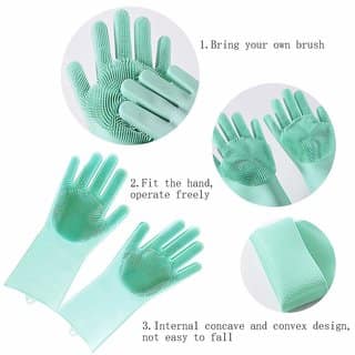 Silicone Gloves with Wash Scrubber, Reusable Brush Heat Resistant Gloves Kitchen Tool for Cleaning, Dish Washing