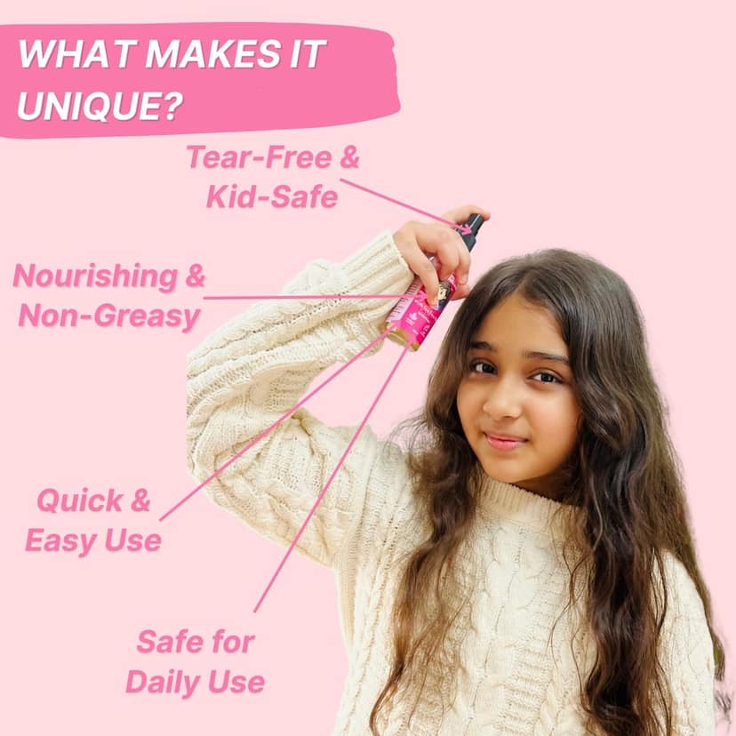 HealthBest Detangler Spray for Kids with Tea Tree Oil | Soft & Shiny Hair | Anti-Frizz, Easy Comb Through, Tangle-Free Hair, Suitable for Curly, Wavy and Straight Hair, Tear, Paraben, SLS Free – 100ml view 3