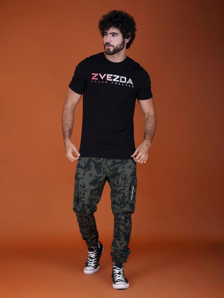 Men’s Trendy Branded Pure Cotton European Fit T-Shirt Black view 5